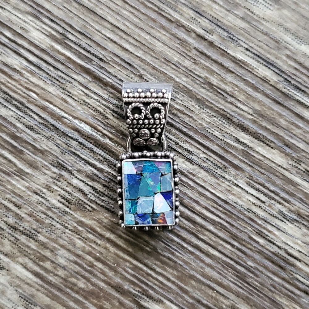 Sterling Silver & Blue Mosaic Necklace Pendant